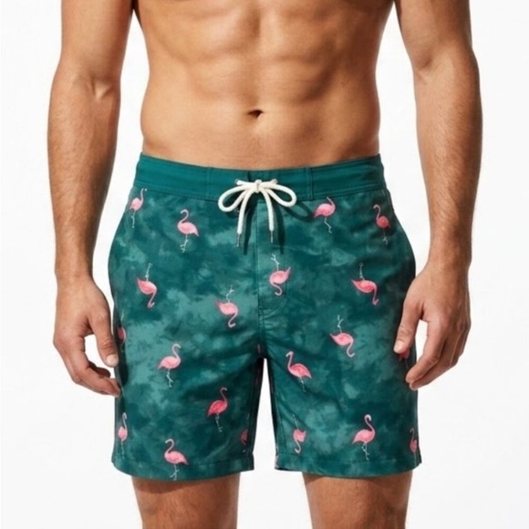 Old Navy Other - Old Navy Tropical Flamingo Swim Trunks Teal Tie Dye Board Shorts Summer Vibe L